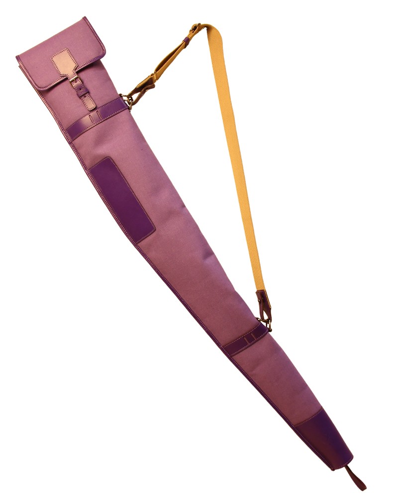 Étui (sac) Pour Fusil De Chasse - Toile Cirée Et Cuir Véritable, Rembourrage Laine, Couleur Verte